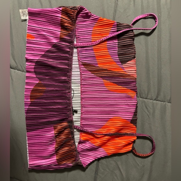 PLT plus print plisse strappy cowl neck top - Picture 2 of 3